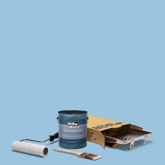 1 gal. #M520-3 Charismatic Sky Extra Durable Satin Enamel Interior Paint and 5-Piece Wooster Set All-in-One Project Kit